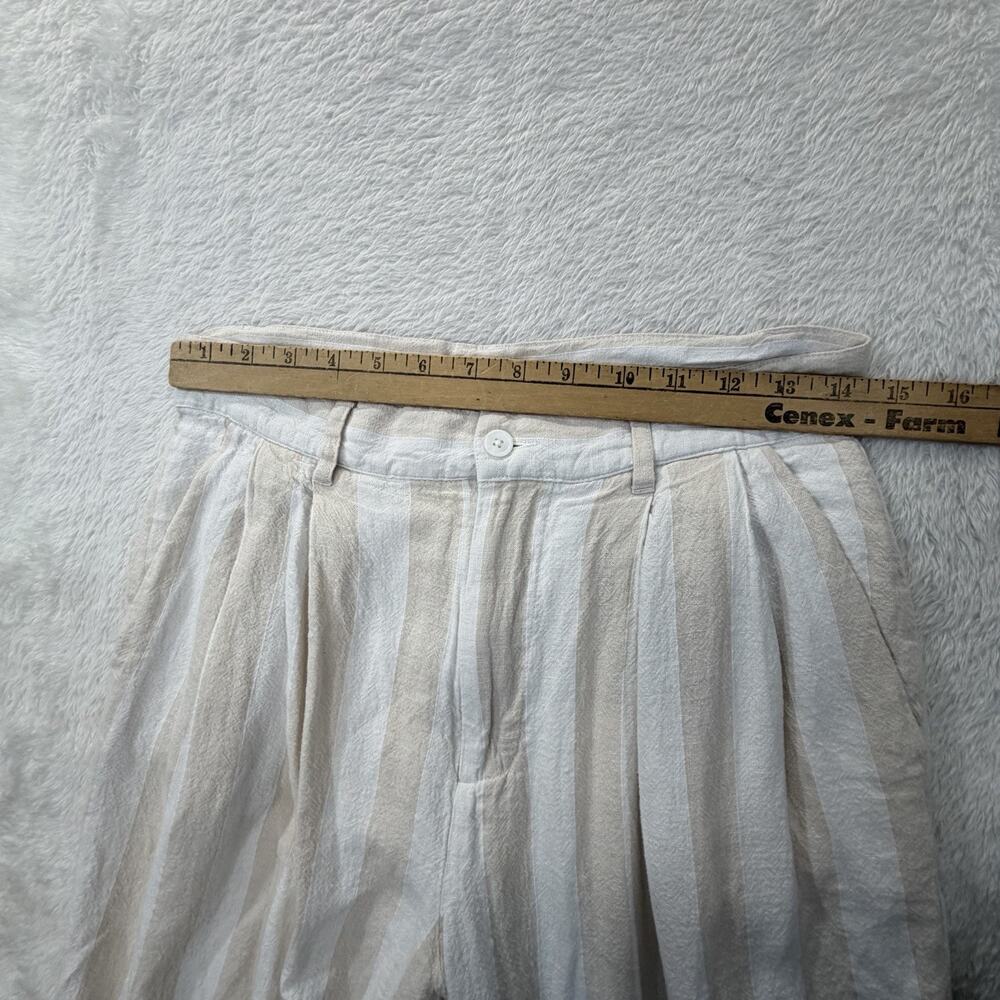 Oliver Logan Wide Leg Pants Women 28 White Beige Striped Linen Blend Pleated - Picture 6 of 14
